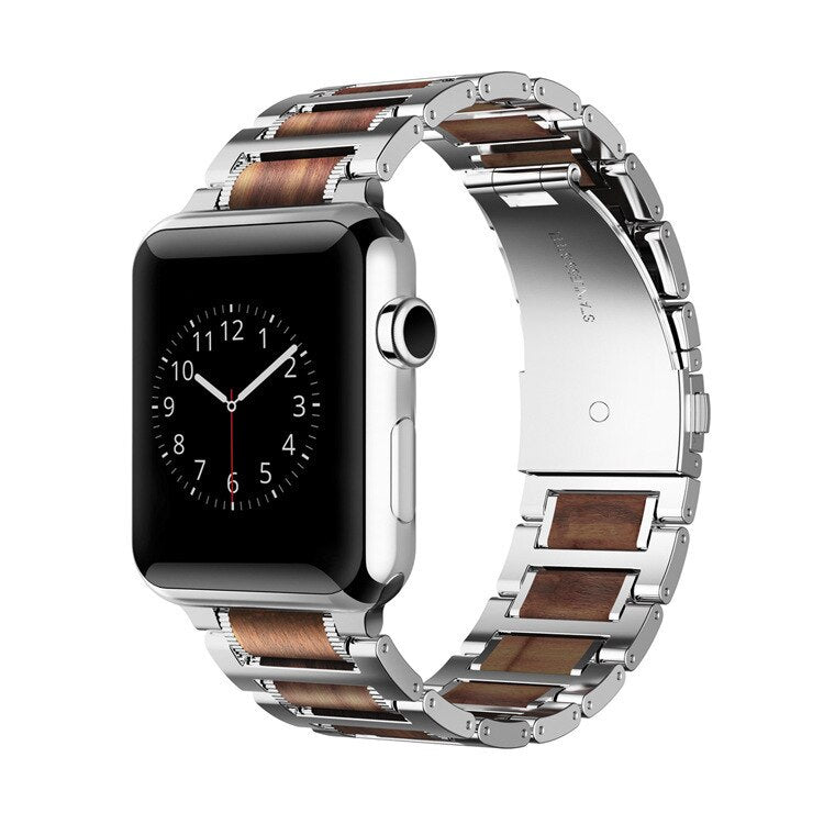 Apple Watch用ウッドブレスレット シルバーとブラウン 