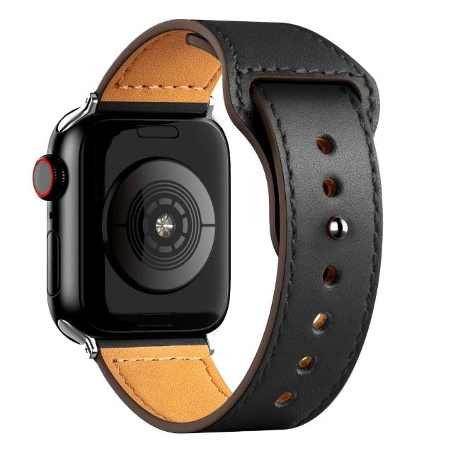 Apple Watch用ブラックレザーバンド