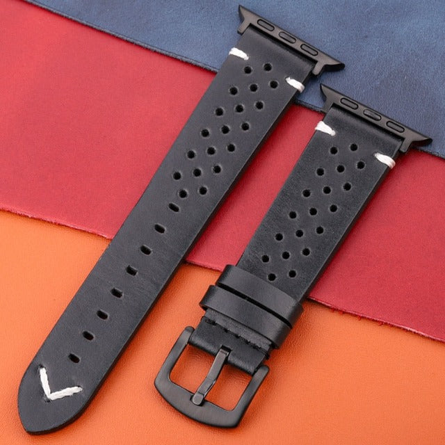 本革製 Apple Watch バンド ブラック×ブラック