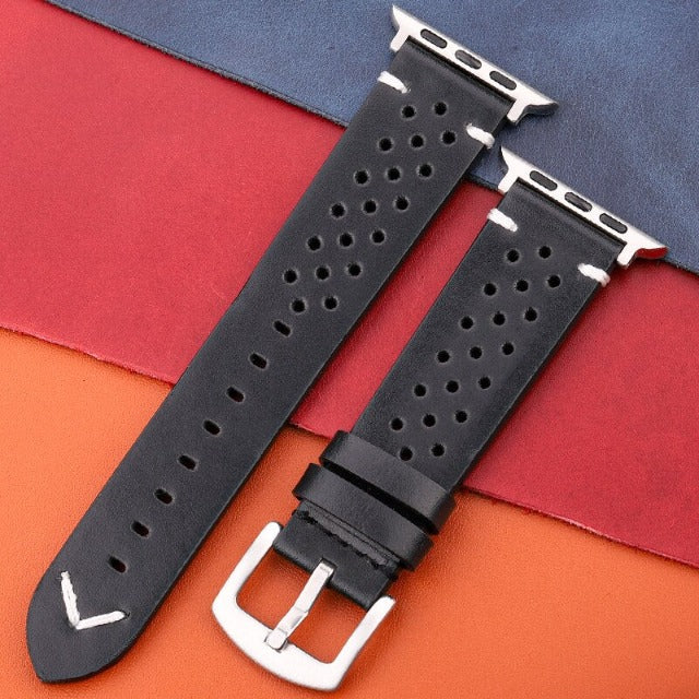 本革製 Apple Watch バンド ブラック×シルバー