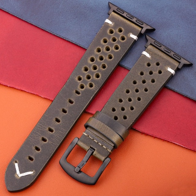 本革製 Apple Watch バンド カーキグリーン×ブラック