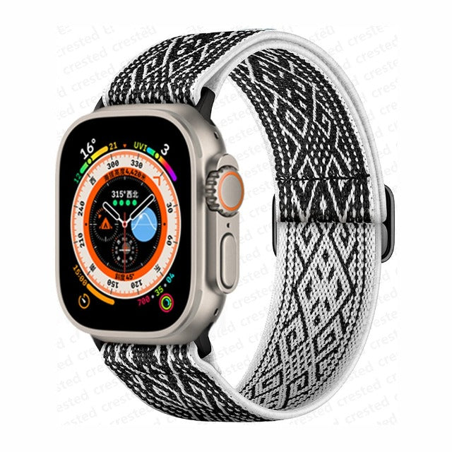Apple Watch用 編み込みナイロンバンド ホワイト×ブラック