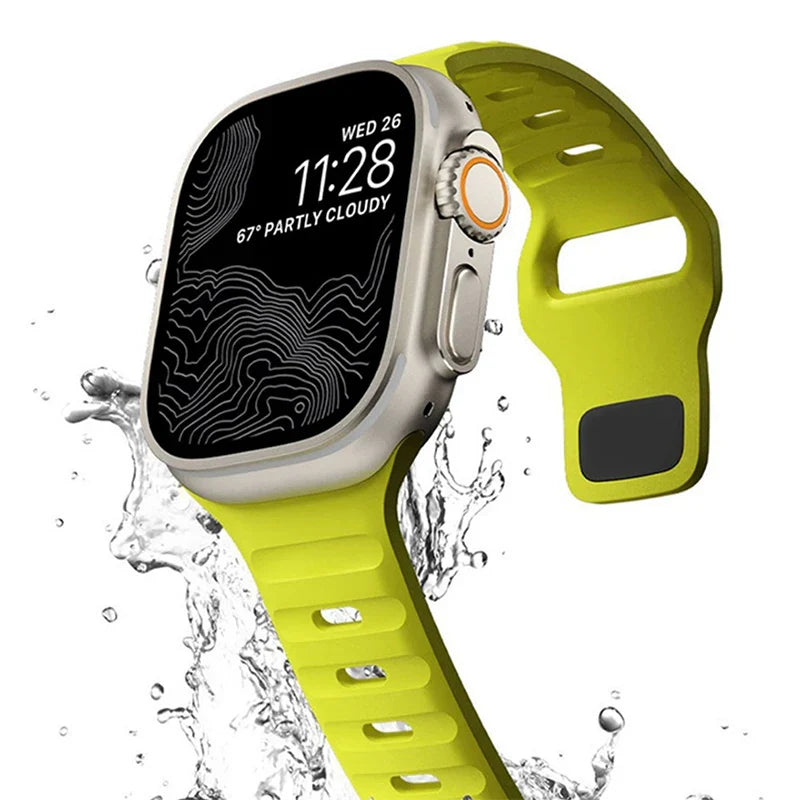 イエローのサージカルシリコン製Apple Watchバンド