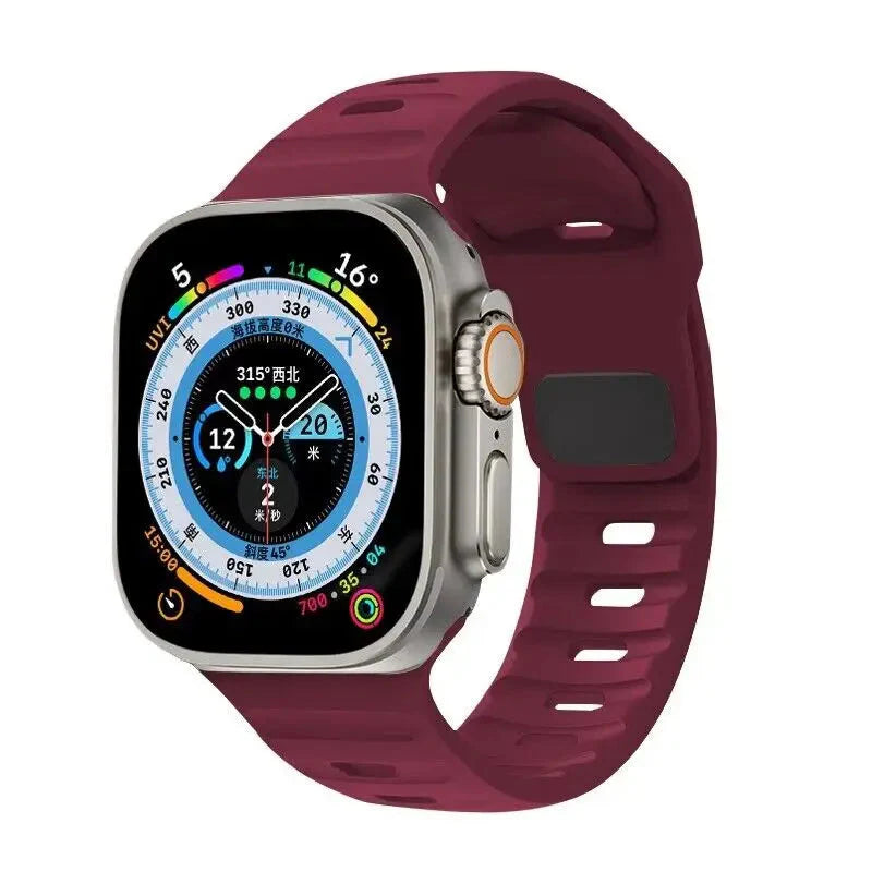 ボルドーのサージカルシリコン製Apple Watchバンド