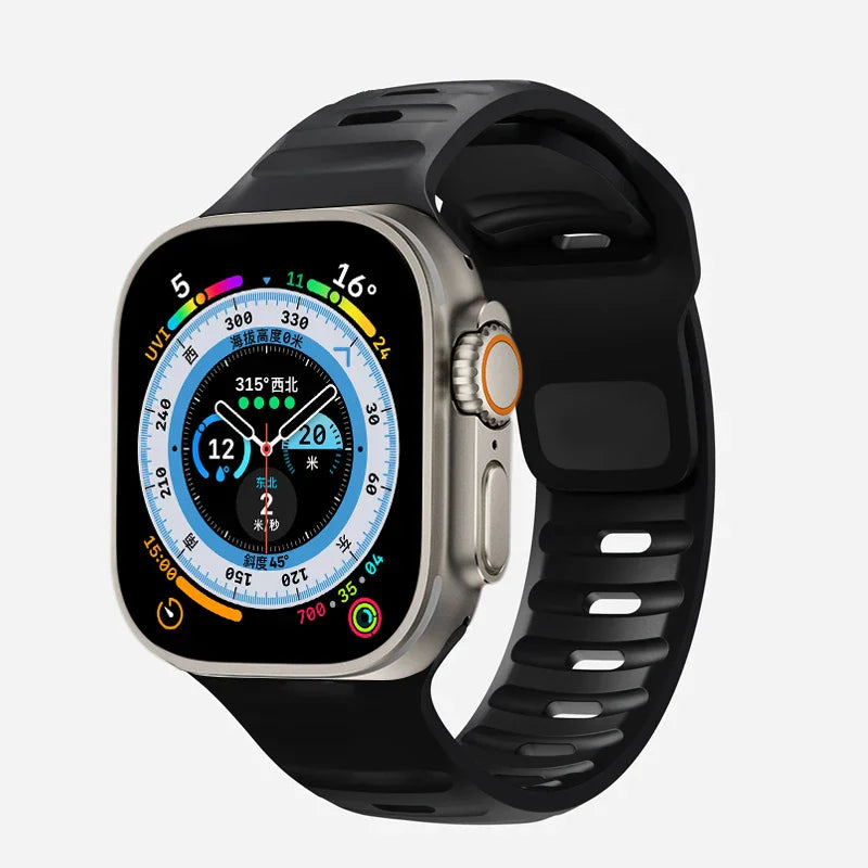 ブラックのサージカルシリコン製Apple Watchバンド