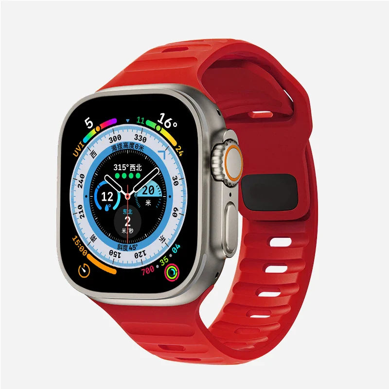 レッドのサージカルシリコン製Apple Watchバンド