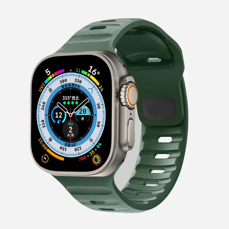 グリーンのサージカルシリコン製Apple Watchバンド