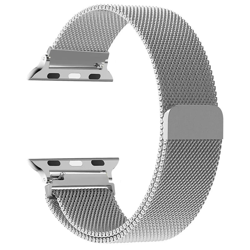 シルバーのスチール製マグネット式Apple Watchバンド