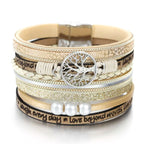Bracelet Arbre de Vie Gourmette en Cuir beige