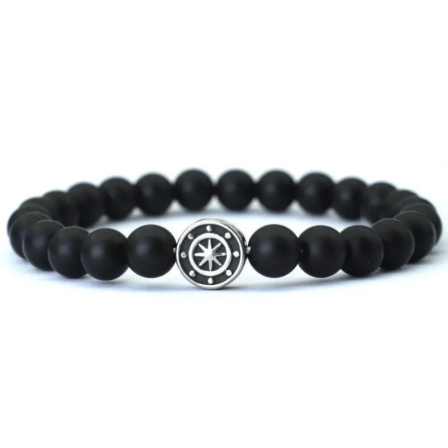 Bracelet avec Boussole Rose des Vents en Pierres Naturelles onyx