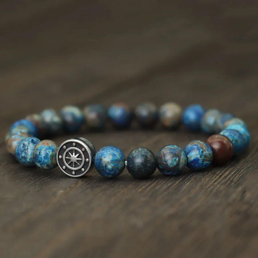 Bracelet avec Boussole Rose des Vents en Pierres Naturelles phoenix