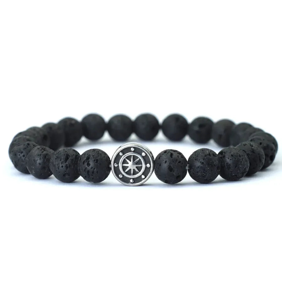 Bracelet avec Boussole Rose des Vents en Pierres Naturelles pierre de lave