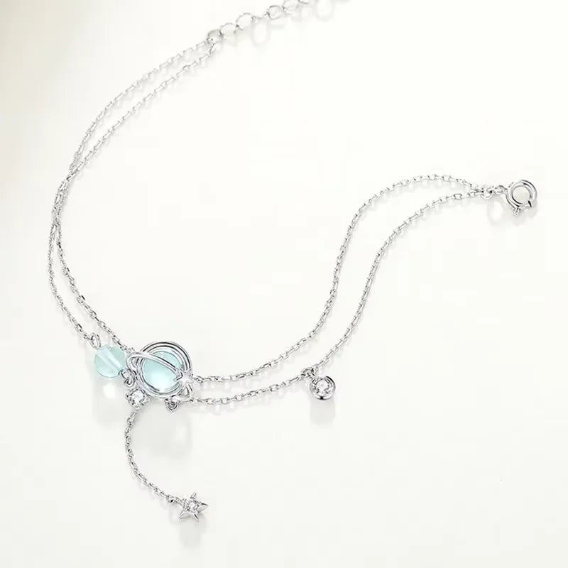 Bracelet avec Cristal Pierre de Lune et Etoiles en Zircon
