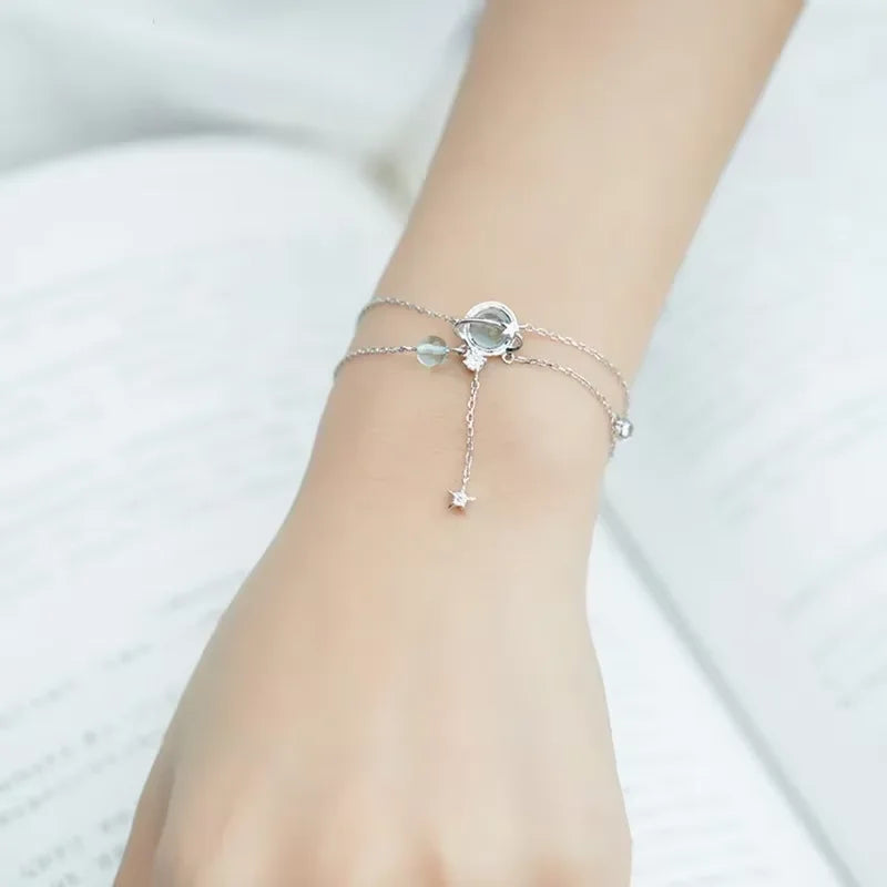 Bracelet avec Cristal Pierre de Lune et Etoiles en Zircon