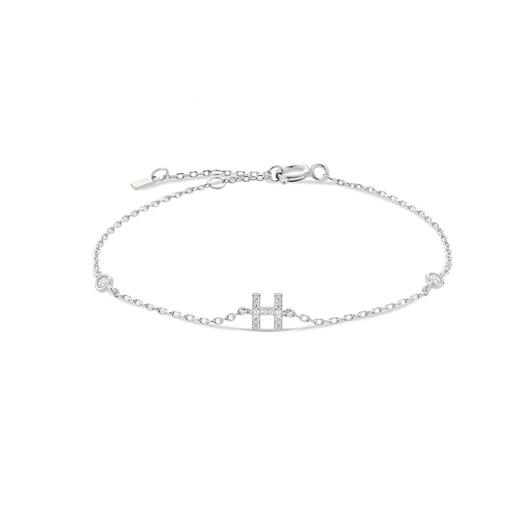 Bracelet avec initiale en strass argent h