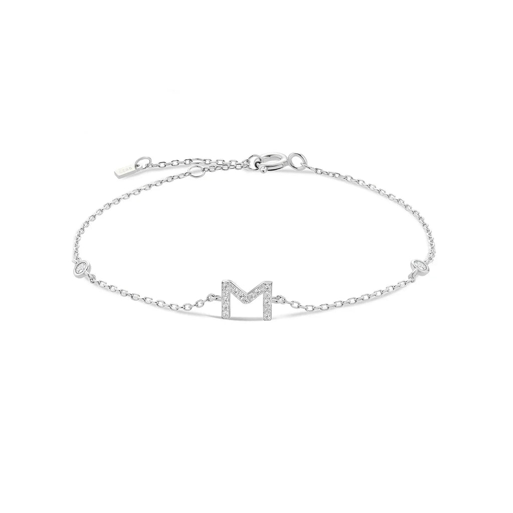 Bracelet avec initiale en strass argent m