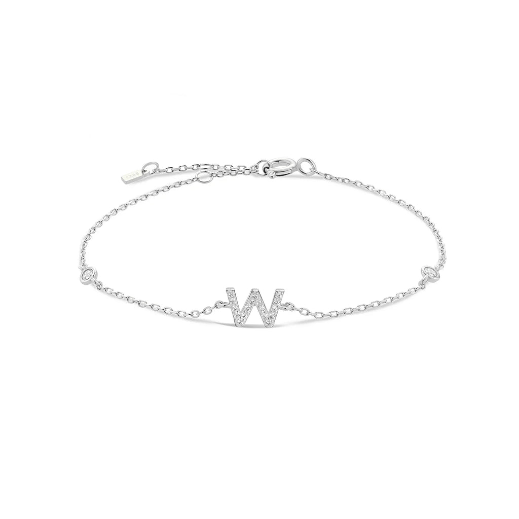 Bracelet avec initiale en strass argent w