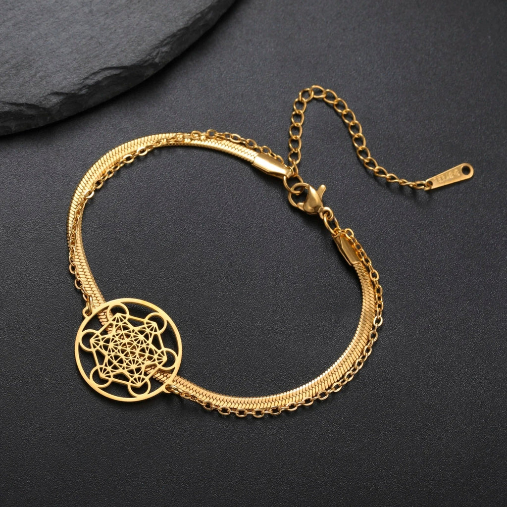 Bracelet avec Pendentif Cube de Métatron or