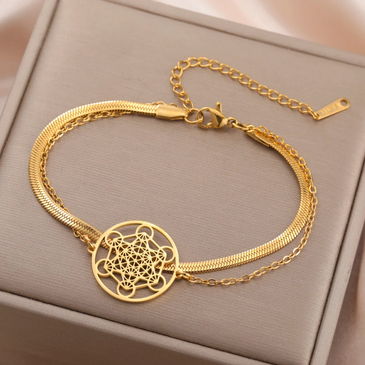 Bracelet avec Pendentif Cube de Métatron or