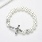 Bracelet avec Perles Blanches et Croix