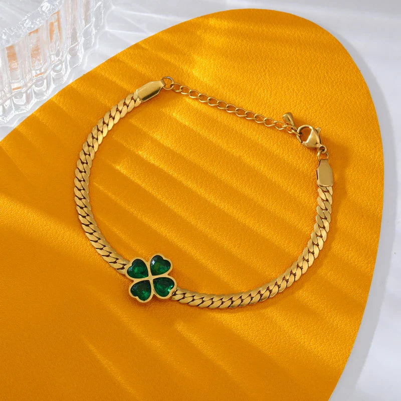 Bracelet avec Trèfle à 4 Feuilles en Cristal Vert