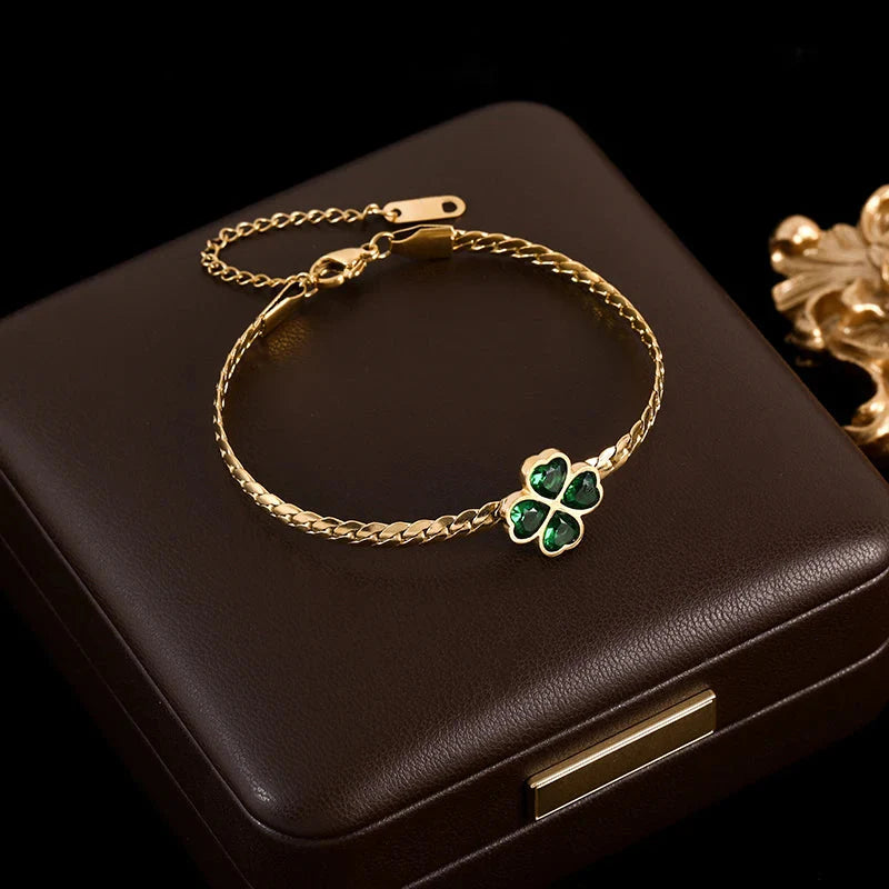Bracelet avec Trèfle à 4 Feuilles en Cristal Vert