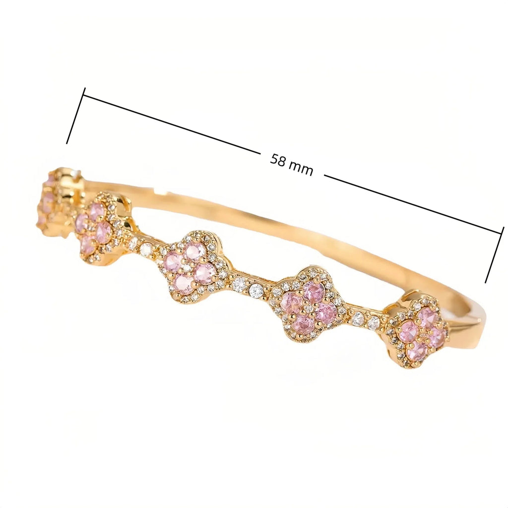 Bracelet avec Trèfles à 4 Feuilles en Zircon et Pierres