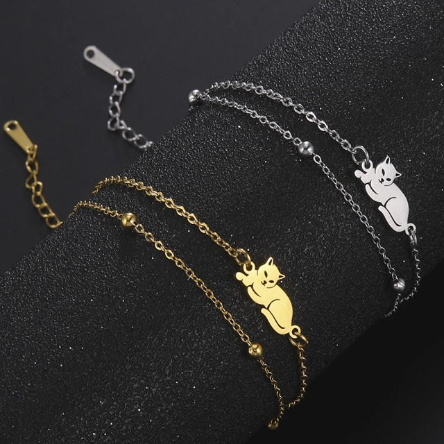 猫ブレスレット シルバー＆ゴールド