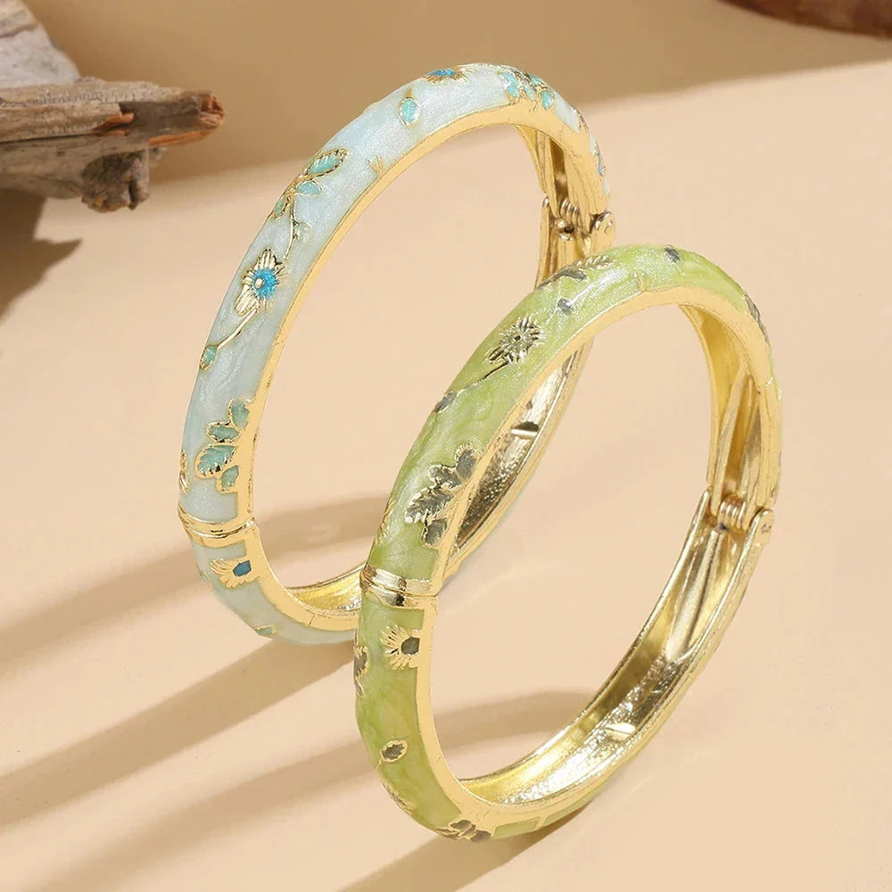Bracelet Coloré avec Fleurs bleu et vert