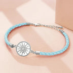 Bracelet Compas en Cuir Boussole Rose des Vents bleu ciel argent
