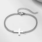 Bracelet Croix Chaîne Gourmette Homme Ou Femme argent