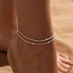 Bracelet de Cheville Fin Double Rang argent