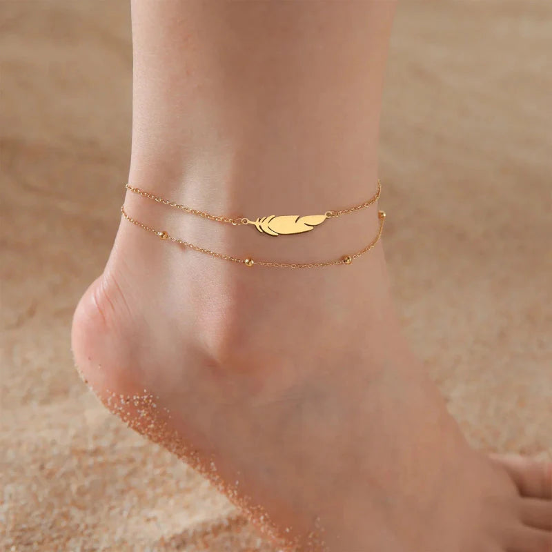 Bracelet de Cheville Plume or
