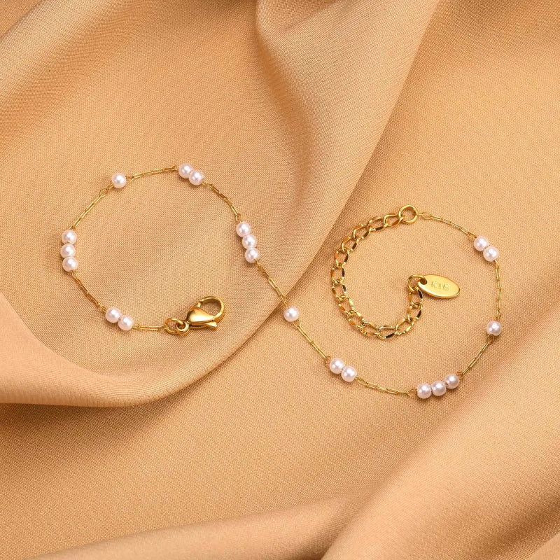 Bracelet de Chevilles avec Perles Blanches