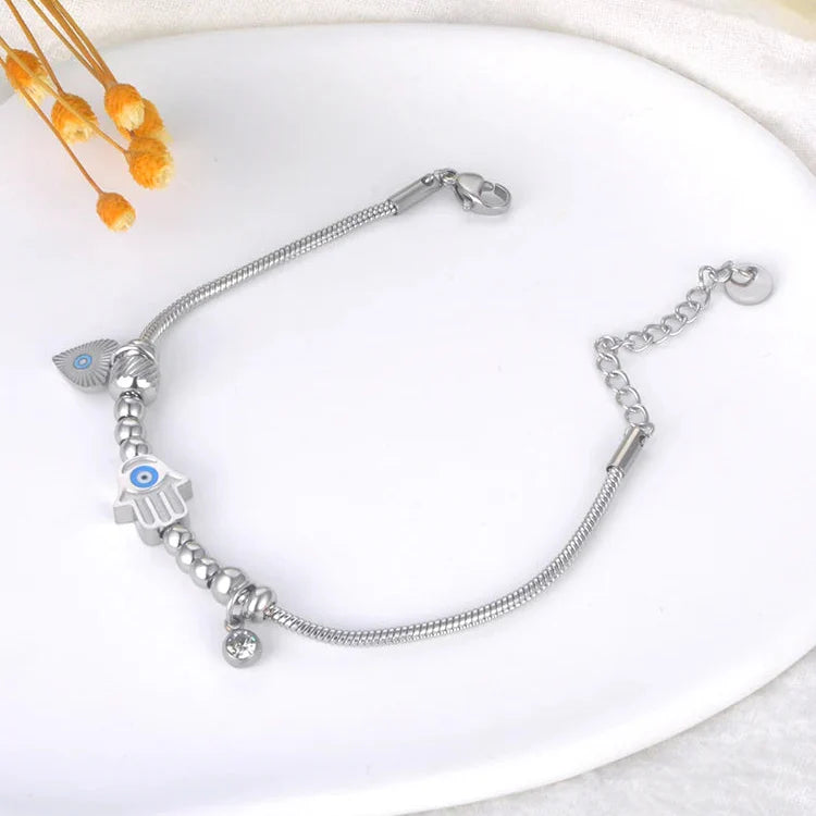 Bracelet de Protection avec Main de Fatma et Oeil Bleu argent