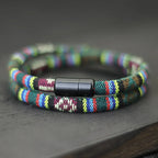 Bracelet Double Tressé Ethnique Multicolore vert