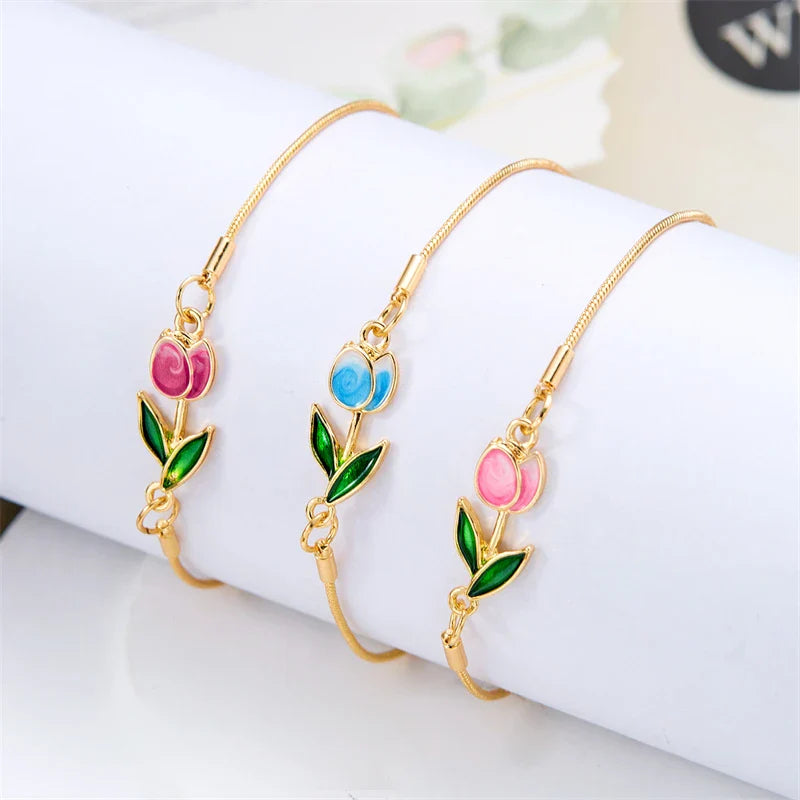 Bracelet Elégant Fleur de Tulipe rose
