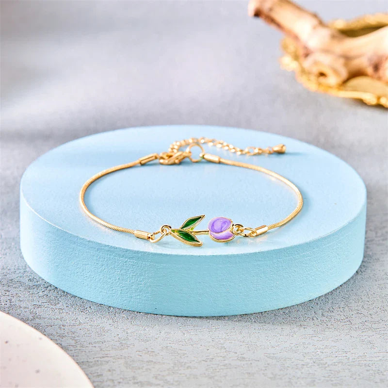 Bracelet Elégant Fleur de Tulipe violet