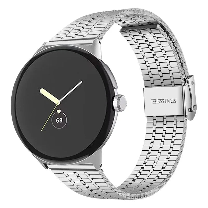 Google Pixel Watch 1 & 2対応 ステンレススチールメッシュ スマートウォッチバンド シルバー