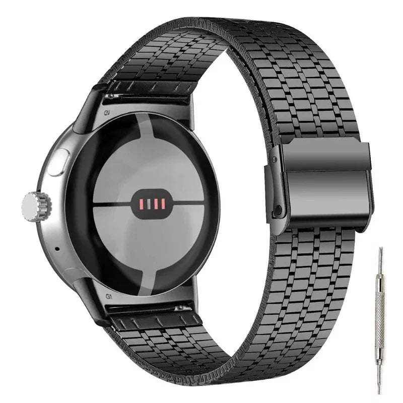 Google Pixel Watch 1 & 2対応 ステンレススチールメッシュ スマートウォッチバンド ブラック