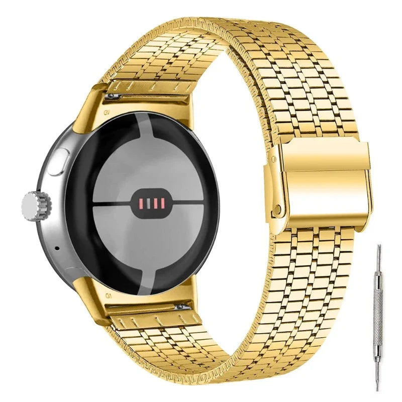 Google Pixel Watch 1 & 2対応 ステンレススチールメッシュ スマートウォッチバンド ゴールド