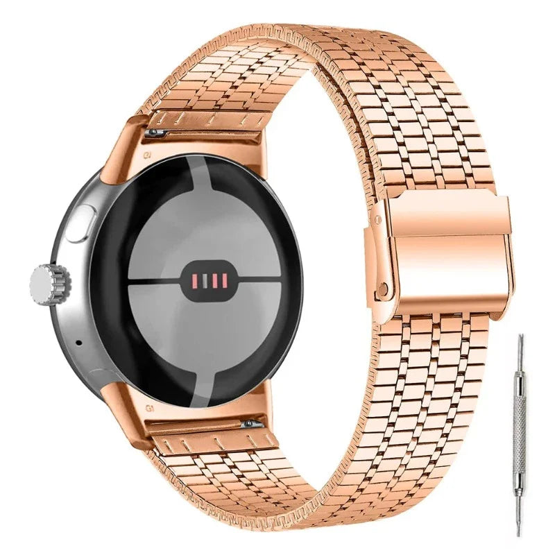 Google Pixel Watch 1 & 2対応 ステンレススチールメッシュ スマートウォッチバンド ローズゴールド