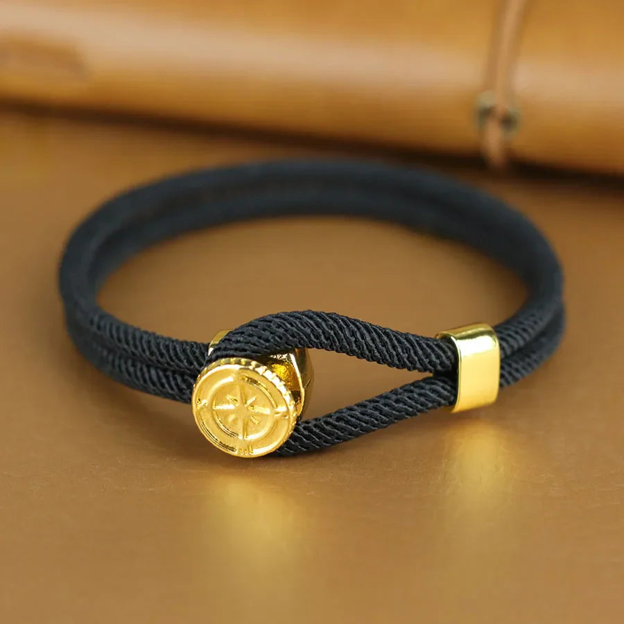 Bracelet en Corde avec Boussole Nautique Rose des Vents noir