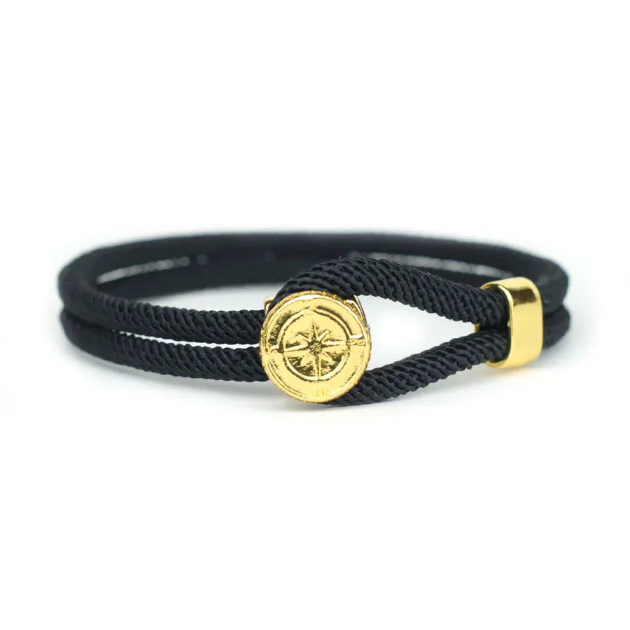 Bracelet en Corde avec Boussole Nautique Rose des Vents noir
