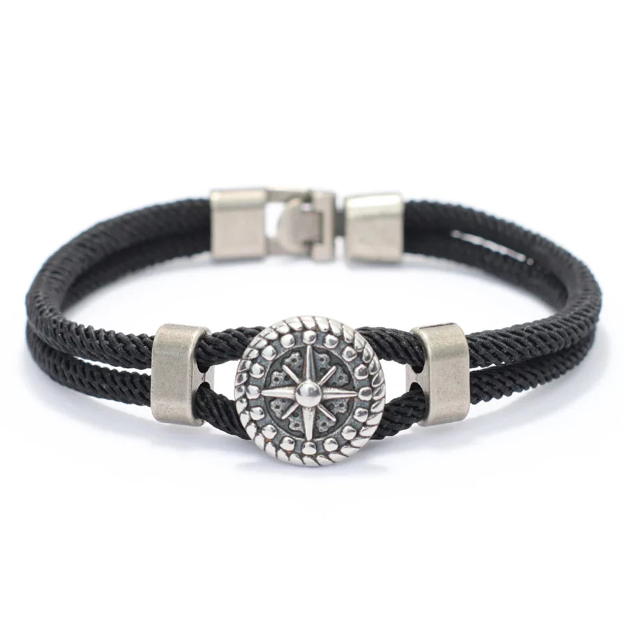 Bracelet en Corde avec Boussole Rose des Vents noir