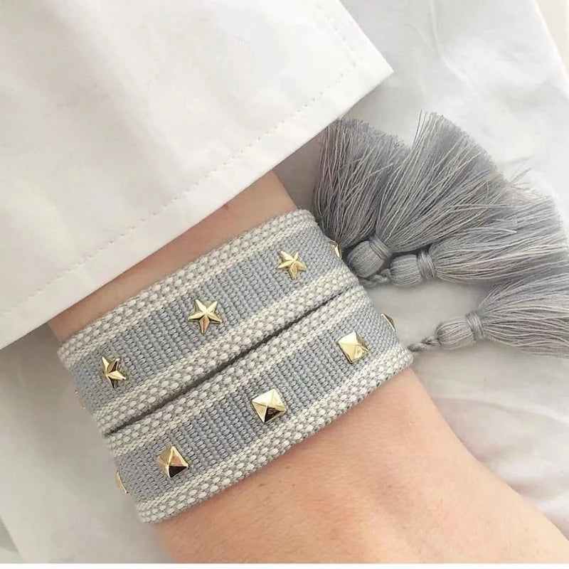 Bracelet en Corde avec Etoiles Homme ou Femme gris