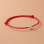 Bracelet en Corde avec Trèfle à 4 Feuilles Blanc rouge