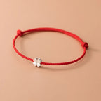 Bracelet en Corde avec Trèfle à 4 Feuilles Blanc rouge