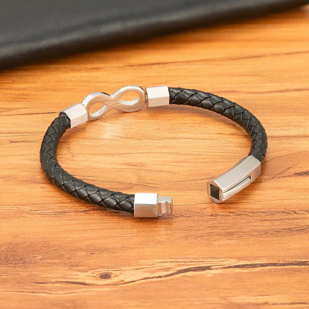 メンズ モダン インフィニティ レザーブレスレット 