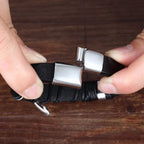 Bracelet en Cuir Plume Homme argent